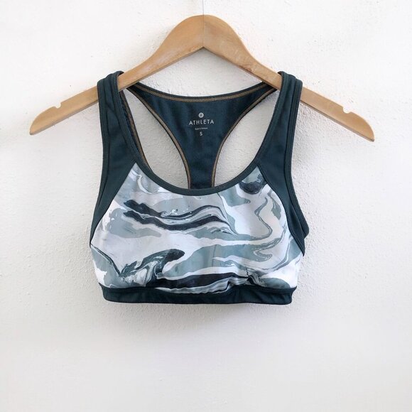 ATHLETA Teal Green Marbled Triple Dare Sports Bra Small Size - Picture 2 of 10